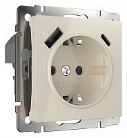 Розетка с заземлением, шторками и 2хUSB, без рамки Werkel слоновая кость W1171703