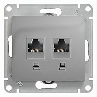 Механизм розетки комп. 2-м Glossa RJ45+RJ45 кат.5е алюм. SE GSL000385KK