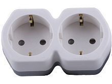 Разветвитель сетевой 2-местный с/з STEKKER ADP16-12-20, 250V,16A, ABS огнеустойчивый пластик, белый/серый