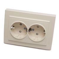 Розетка 2-местная с/з, STEKKER, PST16-9014-02, 250В, 16А с защитной шторкой, серия Эрна, слоновая кость