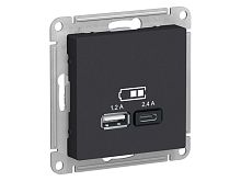 Механизм розетки USB AtlasDesign A+С 5В/2.4А 2х5В/1.2А карбон SE ATN001039