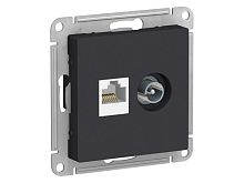 Механизм розетки компьютерной 2-м AtlasDesign RJ45 кат.5E+TV карбон SE ATN001089