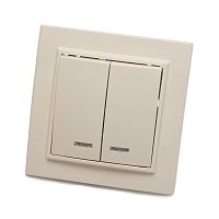 Выключатель 2-клавишный с индикатором, STEKKER, PSW10-9002-02, 250В, 10А, серия Эрна, слоновая кость