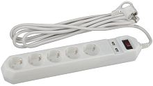 Удлинитель с сетевым фильтром 5х1.5м с заземл. с выкл. USF-5es-1.5m-USB-W ПВС 3х0.75 5гн+2USB бел. ЭРА Б0019037