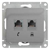 Механизм розетки компьютерной + телефонной 2-м СП Glossa RJ45 + RJ11 кат.5E алюм. SE GSL000385