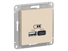 Механизм розетки USB AtlasDesign A+С 5В/2.4А 2х5В/1.2А беж. SE ATN000239