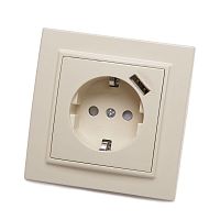 Розетка 1-местная с/з, STEKKER, PST16-9011-02 250В, 16А с защитной шторкой и с USB, серия Эрна, слоновая кость