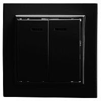 Выключатель 2-клавишный c индикатором STEKKER, PSW10-9002-03, 250V, 10А, серия Эрна, черный