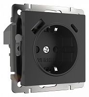 Розетка с заземлением, шторками и USB, без рамки Werkel черный W1171708