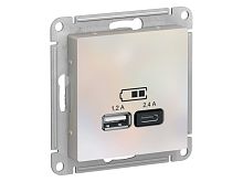 Механизм розетки USB AtlasDesign тип A+C 5В/2.4А 2х5В/1.2А жемчуж. SE ATN000439