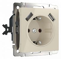 Розетка с заземлением, шторками и 2хUSB, без рамки Werkel слоновая кость W1171503