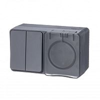 Блок ОП AtlasDesign Profi54 розетка 16А 250В с заземл. защ. шторки + 2-кл. выключатель 10А IP54 антрацит SE ATN544074