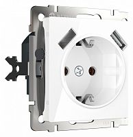 Розетка с заземлением, шторками и 2хUSB, без рамки Werkel белый W1171501